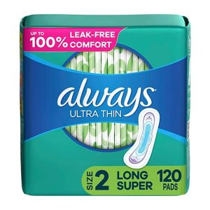 Always Ultra Thin Size 2 Feminine Pads without Wings, Super Absorbency, Unscented, 40 Count – Pack of 3 (120 Total Count) (Packaging May Vary)