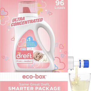 Dreft Stage 1: Baby Laundry Detergent Liquid Soap Eco-Box, Natural For Newborn, Or Infant, Ultra Concentrated He, 96 Loads