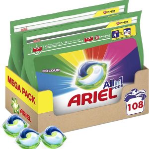 Ariel Pods All-in-One Colour Washing Liquid Laundry Detergent Tablets/Capsules, 108 Washes (54 x 2)