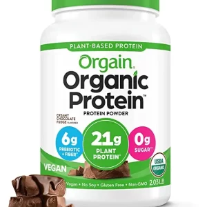 Orgain Organic Vegan Protein Powder, Creamy Chocolate Fudge – 21g of Plant Based Protein