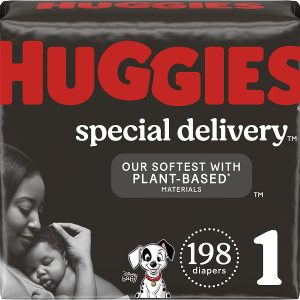 Hypoallergenic Baby Diapers Size 1 (8-14 lbs), Huggies Special Delivery Newborn Diapers, Fragrance Free, Safe for Sensitive Skin, 198 Ct