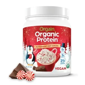 Orgain Organic Vegan Protein Powder, Peppermint Hot Cocoa, 21g Protein, 1.02lb